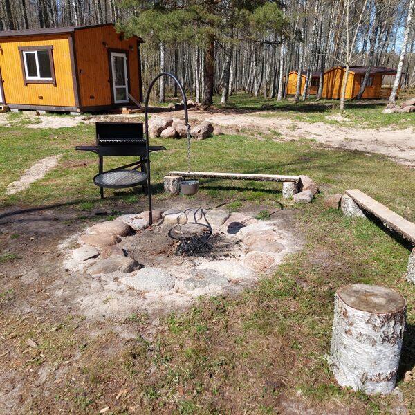 The area has two fire places with hooks for cooking soup. Grills are also available.