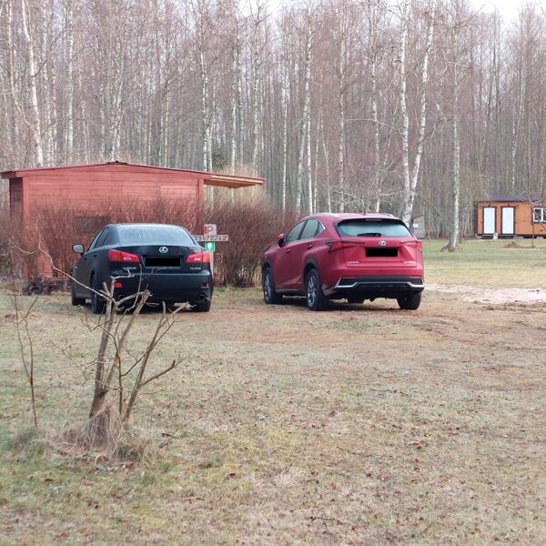 Parking at the entrance to the campsite - further to the cabins on foot :)